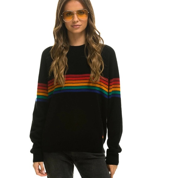 Aviator Nation Sweaters - Aviator Nation 100% cashmere six stripe sweater - black, medium